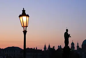 Street Light Prints: Lamp on Charles Bridge in Prague, Czech Republic, Europe