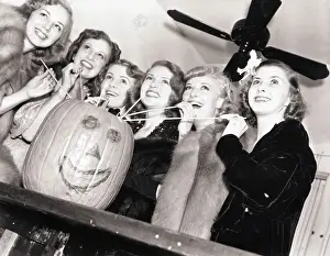 Halloween Prints: Lana Turner and Friends Drinking from a Pumpkin
