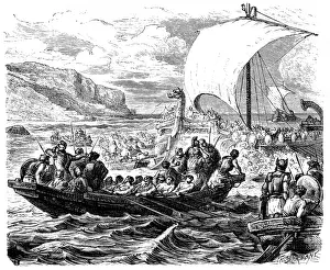 Military Ship Prints: Landing of Phoenician ships on a coast