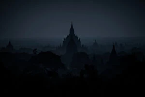 Landscape of Bagan in the dark tone