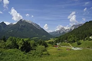 Landscape of Berchtesgadener Land with Hochkalter Mountain, left, and Reiteralpe Mountain, right