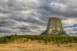Overcast Prints: Landscape with Devils Tower rock formation at Devils Tower National Monument
