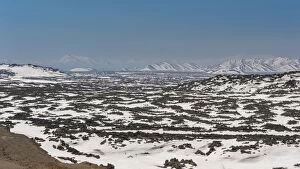 landscape of Lava field covered with snow in East Turkey