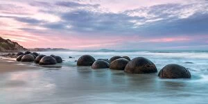 Pink Collection: Landscape: Moeraki boulders at sunset, Otago peninsula, New Zealand