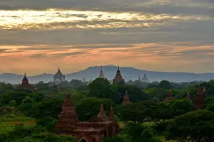 Landscape with sunset at Bagan, unesco ruins Myanmar. Asia
