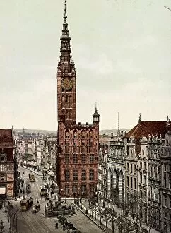 City Hall Collection: Langgasse with Town Hall and Stock Exchange in Gdansk, formerly Germany, now Gdansk in Poland
