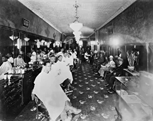 Harlem Prints: Large Barber Shop In Harlem Ca 1929