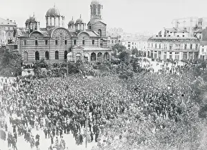 Sofia Prints: Large Crowd Outside Cathedral
