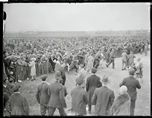 Large Crowd Standing at Fence Barrier