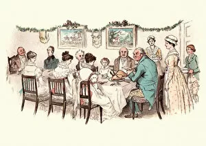 Images Dated 20th January 2018: Large family enjoying a victorian christmas dinner