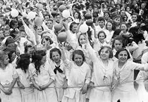 Balloon Prints: Large Group Of Young Girls With Balloons