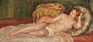 Sofa Prints: Large Nude, by Pierre-Auguste Renoir, 1907 about, 20th Century, oil on canvas, cm 70 x 155