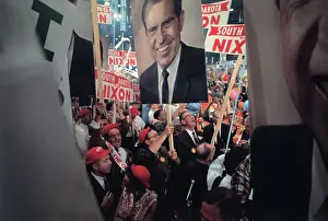 Large Richard Nixon Poster and Crowd at Republican Convention Hall