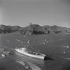 Strait Prints: Large Ship Fleet in Ocean