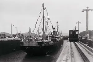 Canal Zone Prints: Large Ship near Dock