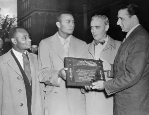 Paterson Prints: Larry Doby Receiving Plaque from Paterson Mayor