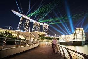 Images Dated 5th April 2013: Laser show at Marina bay sand