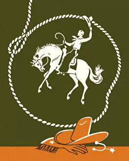 Csa Printstock Collection: Lasso and Cowboy Riding a Horse