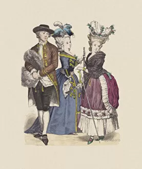 17th & 18th Century Costumes Collection: Late 18th century, French costumes, hand-colored wood engraving, published c. 1880