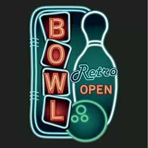 Vibrant Neon Art Gallery: Late night retro Bowling neon sign