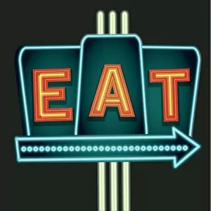 Vibrant Neon Art Gallery: Late night retro Diner Eat neon sign