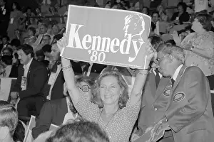Supporters Prints: Lauren Bacall Holding Up Kennedy Sign During Democratic National Convention 1980