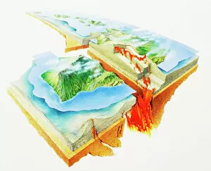 Volcano Gallery: Lava Eruptions, cross-section, elevated view