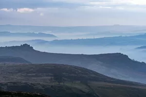 Images Dated 17th November 2017: Layers of hills in the mist, Peak District National park, UK