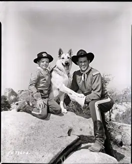 Television Still Prints: Lee Aaker and James Brown Pose with Rin Tin Tin