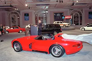Lee Iococca at Podium near Dodge Viper