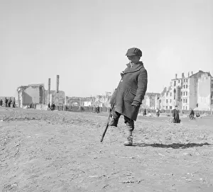Warsaw Prints: One Legged Boy Standing Amongst Ruins