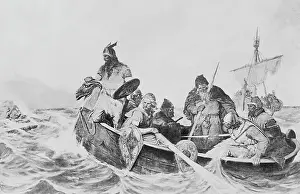 Leif Erickson in Watercraft with Others