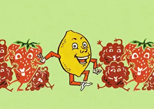 Medium Group Of Obje Prints: Lemon Dancing With Other Fruit
