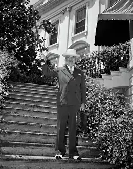 Full Length Of Harry Truman Waving Cane