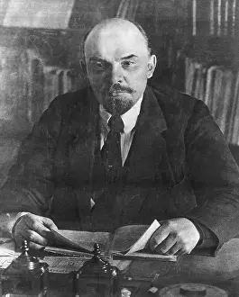 Bolshevik Prints: Lenin Pausing from Reading at His Desk