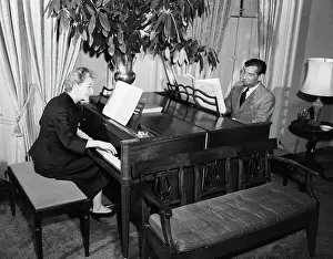 Leonard Bernstein And His Wife At Pianos