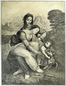 Prints of Leonardo da Vinci, renaissance art, Saint Anne, The Virgin and the Infant Jesus with a lamb Leonardo Da Vinci (1452-1519) Prints: Leonardo da Vinci, renaissance art