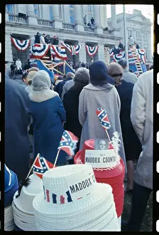 Lester Maddox Speaking at Flag Decorated Podium