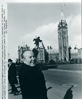 Lester Pearson Waves to Reporters