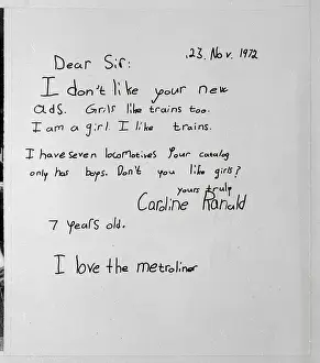 Letter from Girl to Lionel Toys