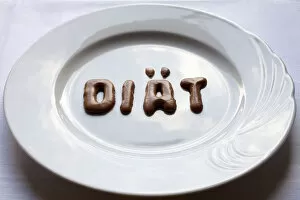 Images Dated 20th February 2013: Letters forming the word diaet, German for diet made from Russian bread on a white plate