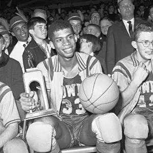 Lew Alcindor with Game Ball and MVP Trophy