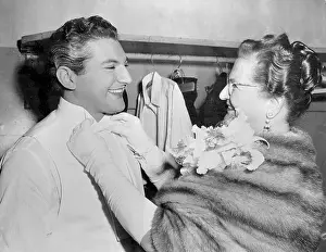 Liberace Prints: Liberace's Mother Fixes His Bow Tie Before Performance