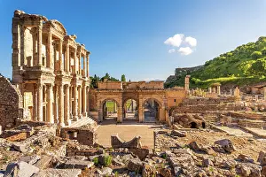 Library of Celsus, Ruins of ancient Ephesus, Selcuk, Izmir Province, Turkey. Front view