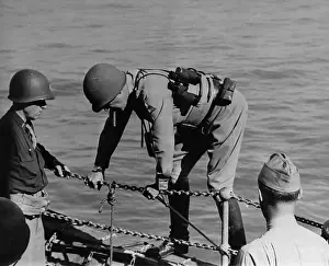 Sicily Prints: Lieutenant General George S. Patton Jr. Disembarking over Side of Boat