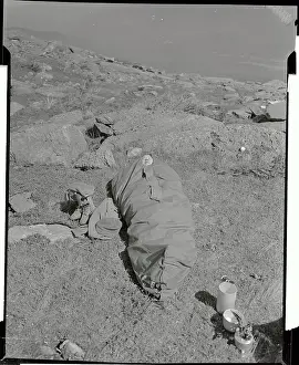 Mount Washington Prints: Lieutenant Lying in Closed Sleeping Bag on Ground