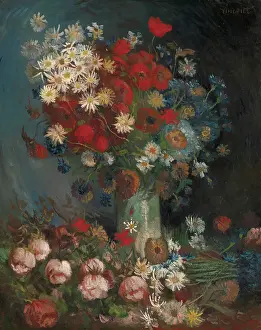 Prints of Still life with meadow flowers and roses, 1886-1887. Found in the Collection of the Kröller-Müller Museum, Otterlo. Creator: Gogh, Vincent, van (1853-1890) Quiet Beauty: Moments of Stillness Captured in Art: Still Life With Meadow Flowers And Roses
