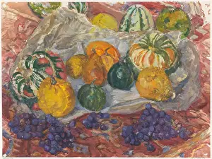 Dutch Prints: Still Life Of Pumpkins And Grapes On A Rug