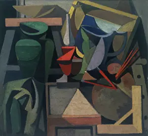 Still life with Square Ruler, by Marino Mazzacurati, 1934, 20th Century, oil on canvas