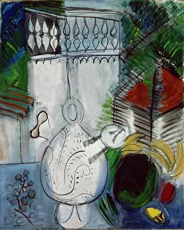 Prints of Still Life with White Tower (Nature morte à la tour blanche), 1913-1947. Found in the collection of Musée national d'art moderne, Centre Georges Pompidou, Paris. Creator: Dufy, Raoul (1877-1953) Quiet Beauty: Moments of Stillness Captured in Art: Still Life With White Tower (Nature Morte À La Tour Blanche)